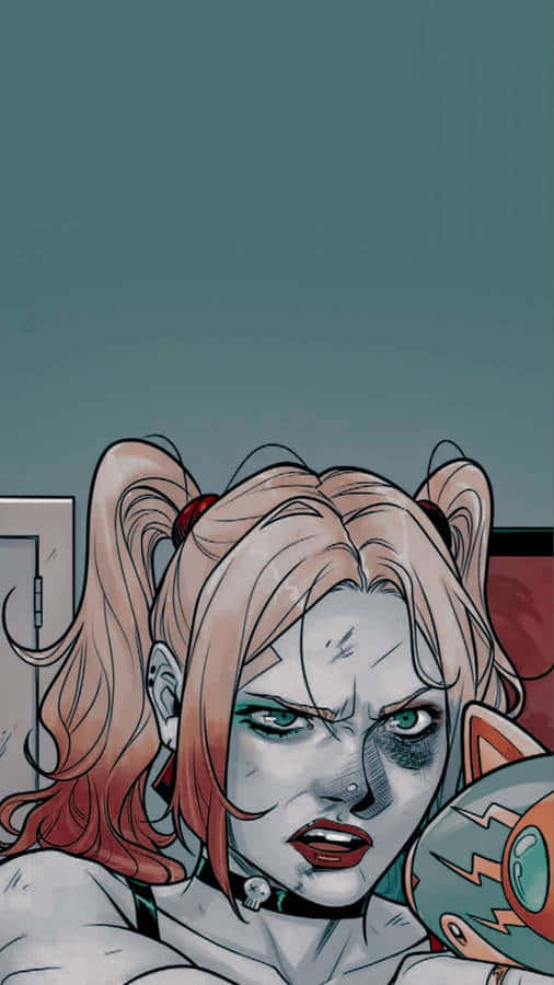 Harley Quinn, pigtails, stern expression, SD Phone Wallpaper