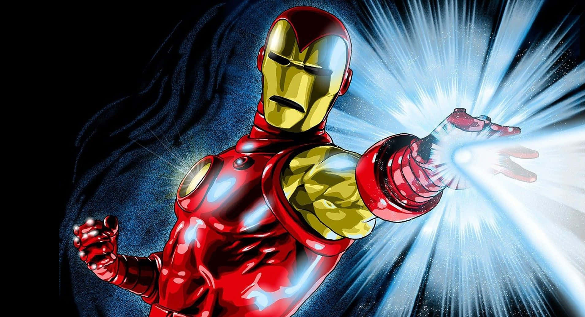 Classic Iron Man, red and gold armor, bright blue repulsor blast, HD Desktop Wallpaper