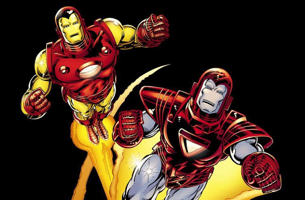 Classic Iron Man Suit, red and gold suits, glowing energy trails, SD Desktop Wallpaper