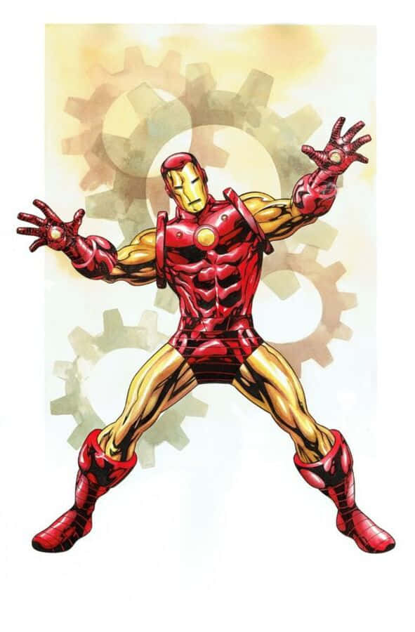 Iron Man, mechanical gears, dynamic pose, SD Phone Wallpaper