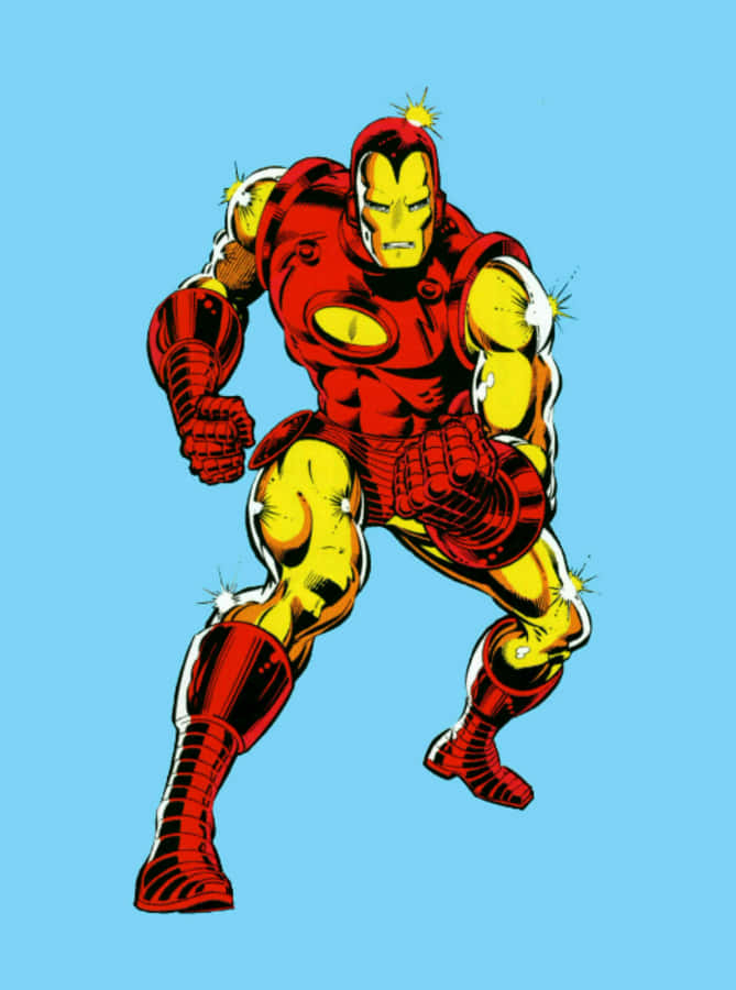 Classic Iron Man, red and gold armor, glowing energy sparks, SD Phone Wallpaper