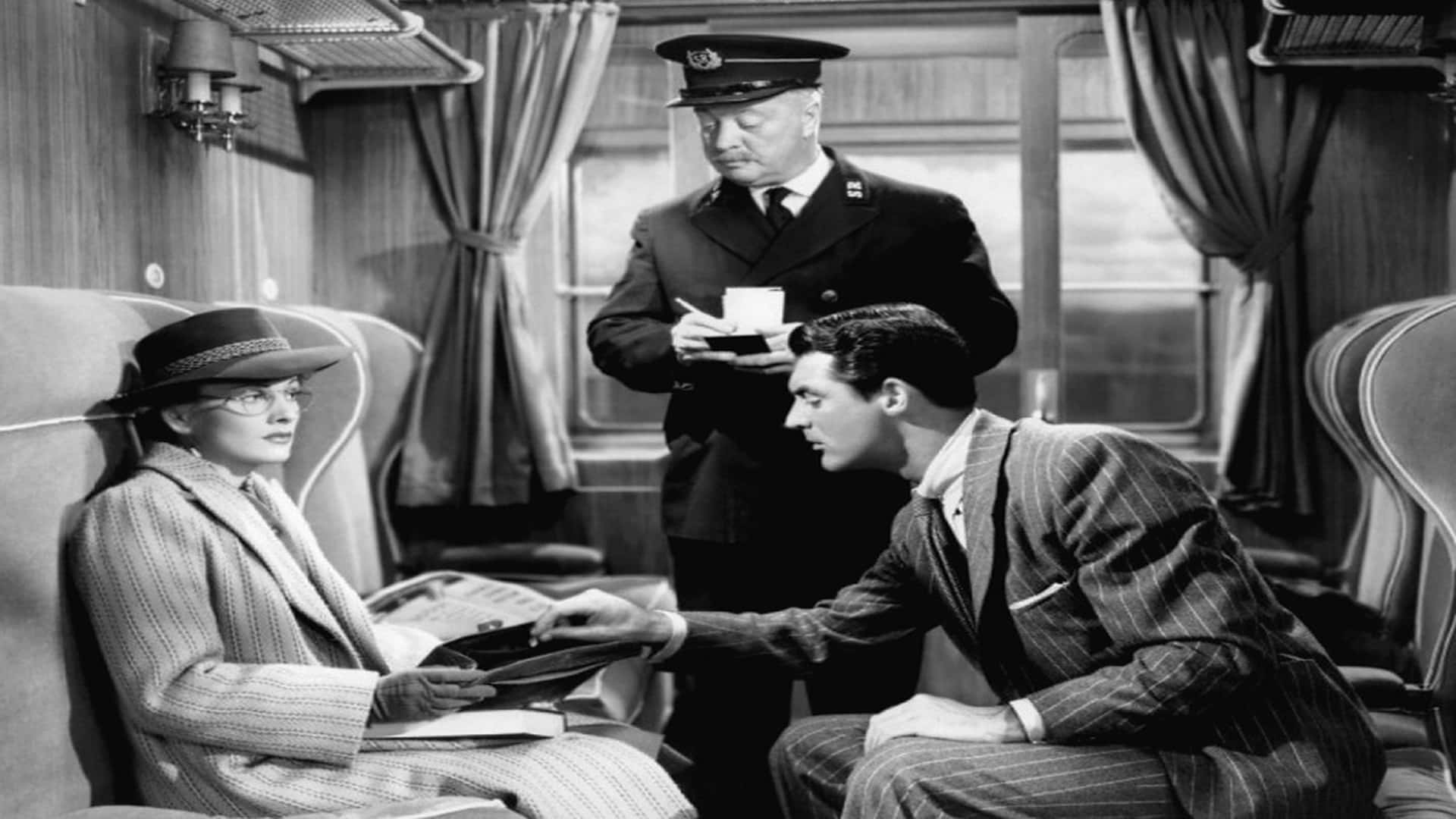 black and white, vintage train car, uniformed conductor, Full HD Desktop Wallpaper
