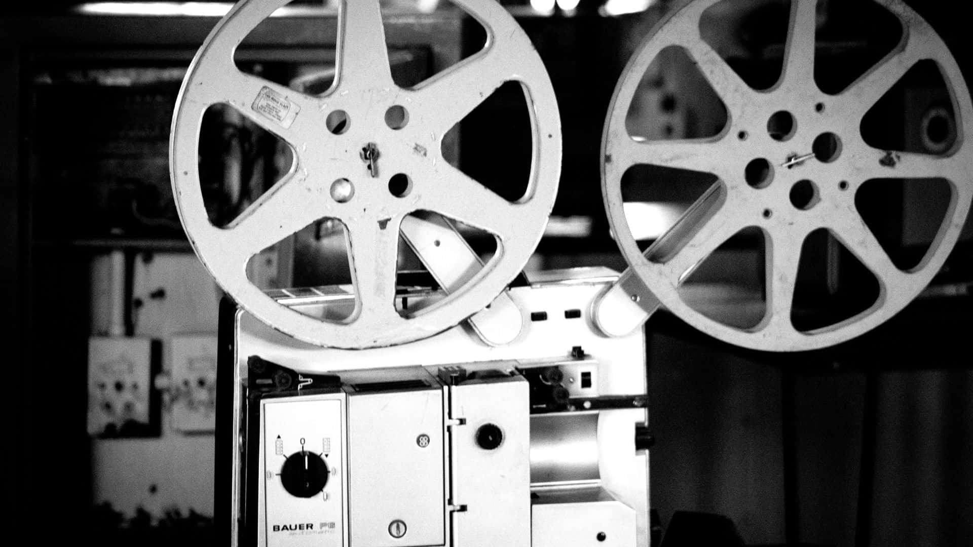black and white movie, vintage film projector reels, mechanical components, Full HD Desktop Wallpaper