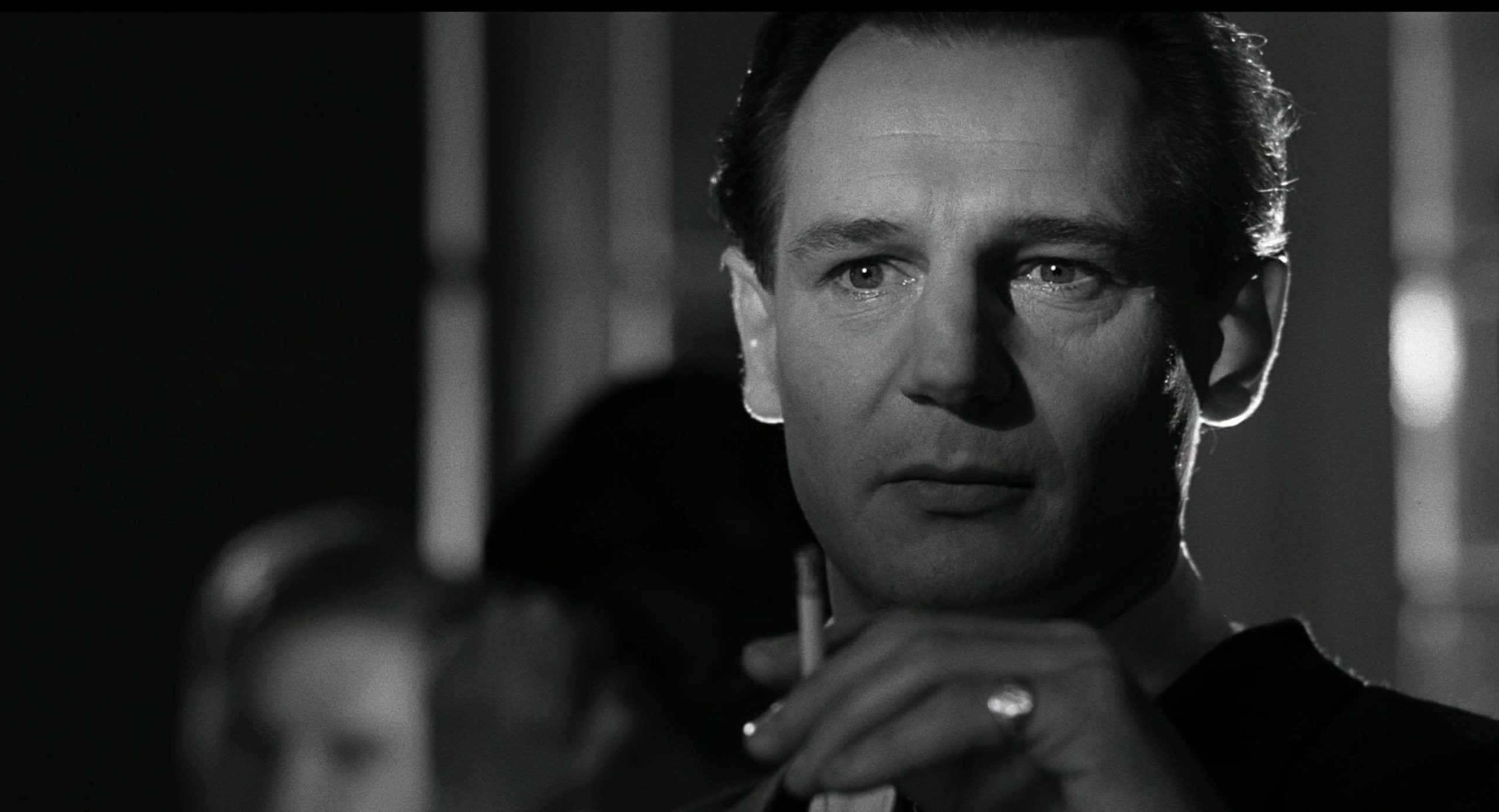 black and white film, vintage black and white film scene, man holding a cigarette, 2K Desktop Wallpaper