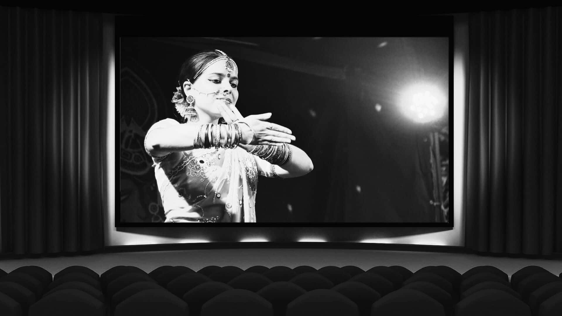 black and white movie, graceful dancer, traditional attire, Full HD Desktop Wallpaper