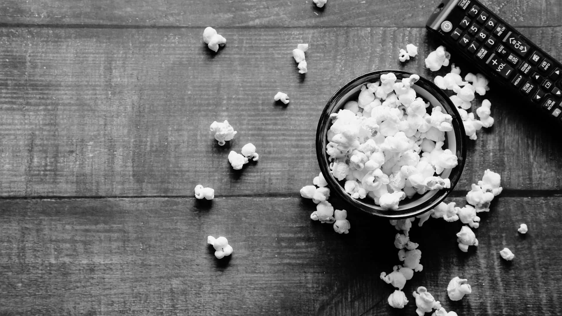 black and white movie, overhead shot, bowl of popcorn, Full HD Desktop Wallpaper