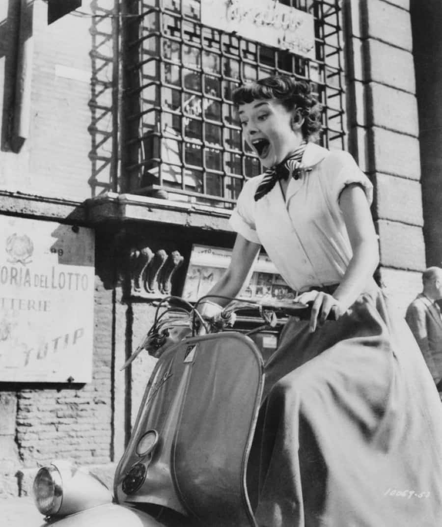 Classic Movie, vintage attire, scooter, SD Phone Wallpaper