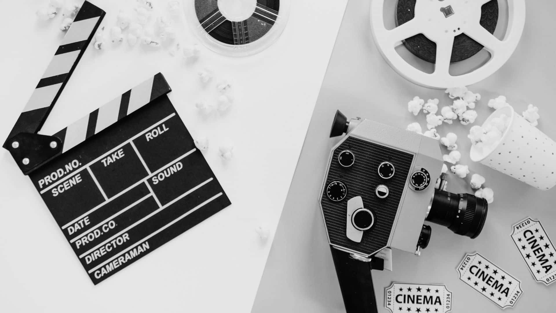 black and white, vintage cinema gear, clapperboard, Full HD Desktop Wallpaper