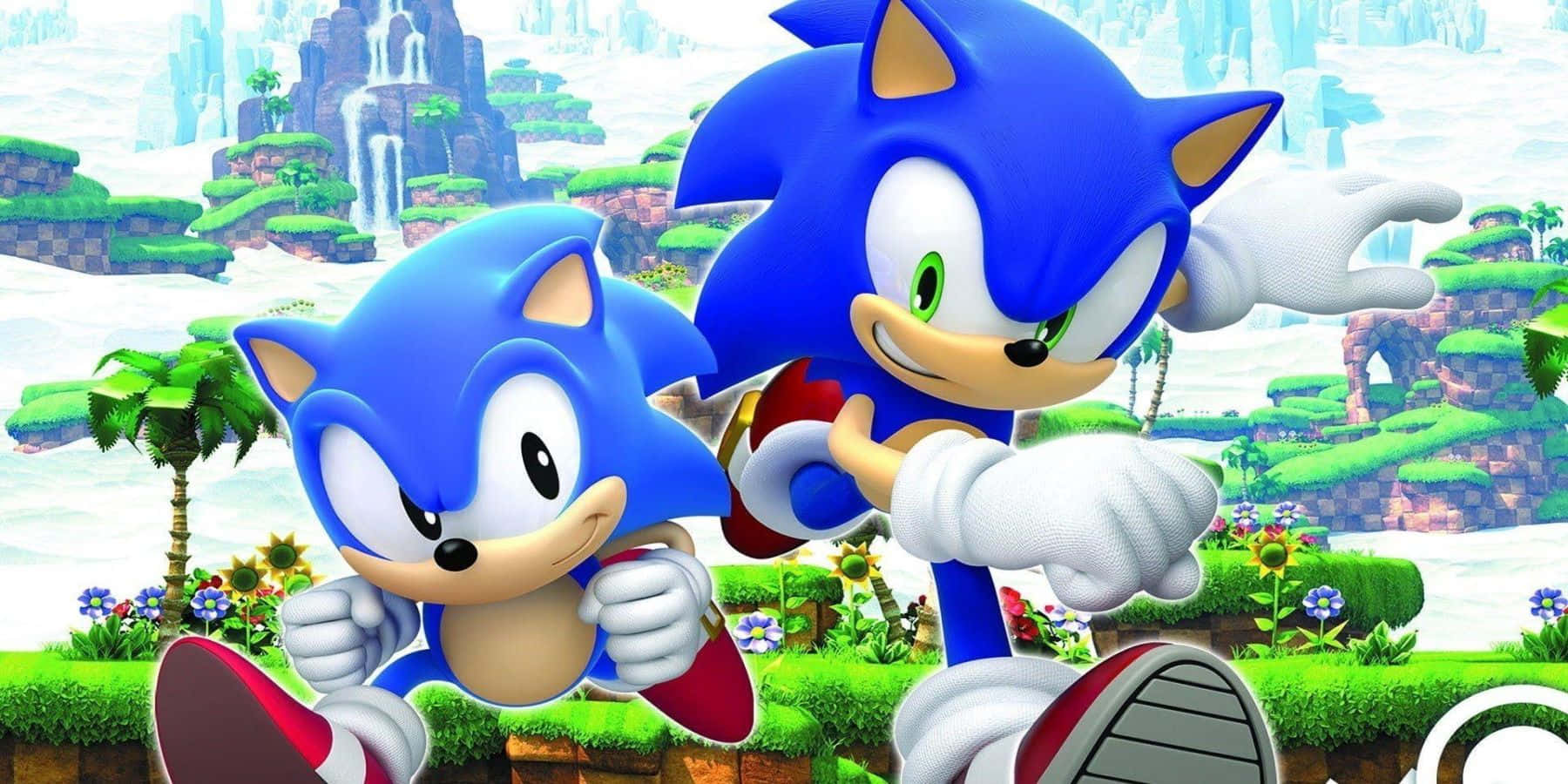 Classic Sonic, blue hedgehogs, vibrant green landscape, HD Desktop Wallpaper