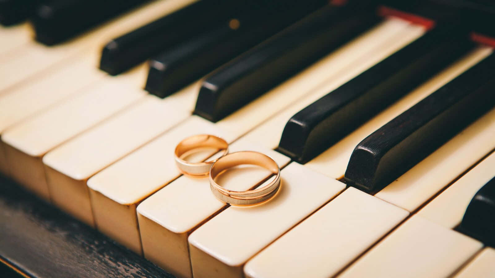 classical music, gold wedding rings, vintage piano keys, HD Desktop Wallpaper