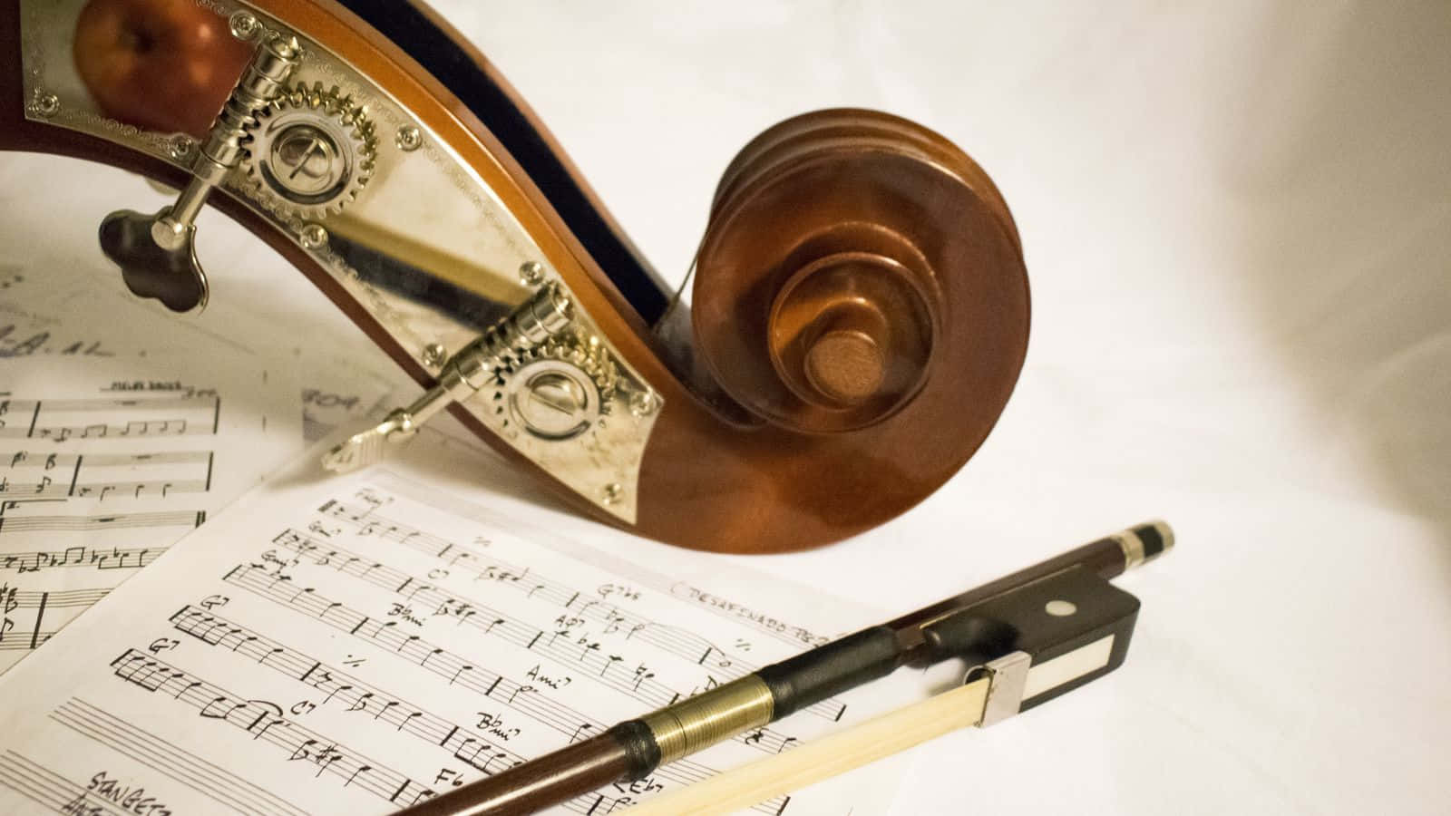 cello, scroll, bow, HD Desktop Wallpaper