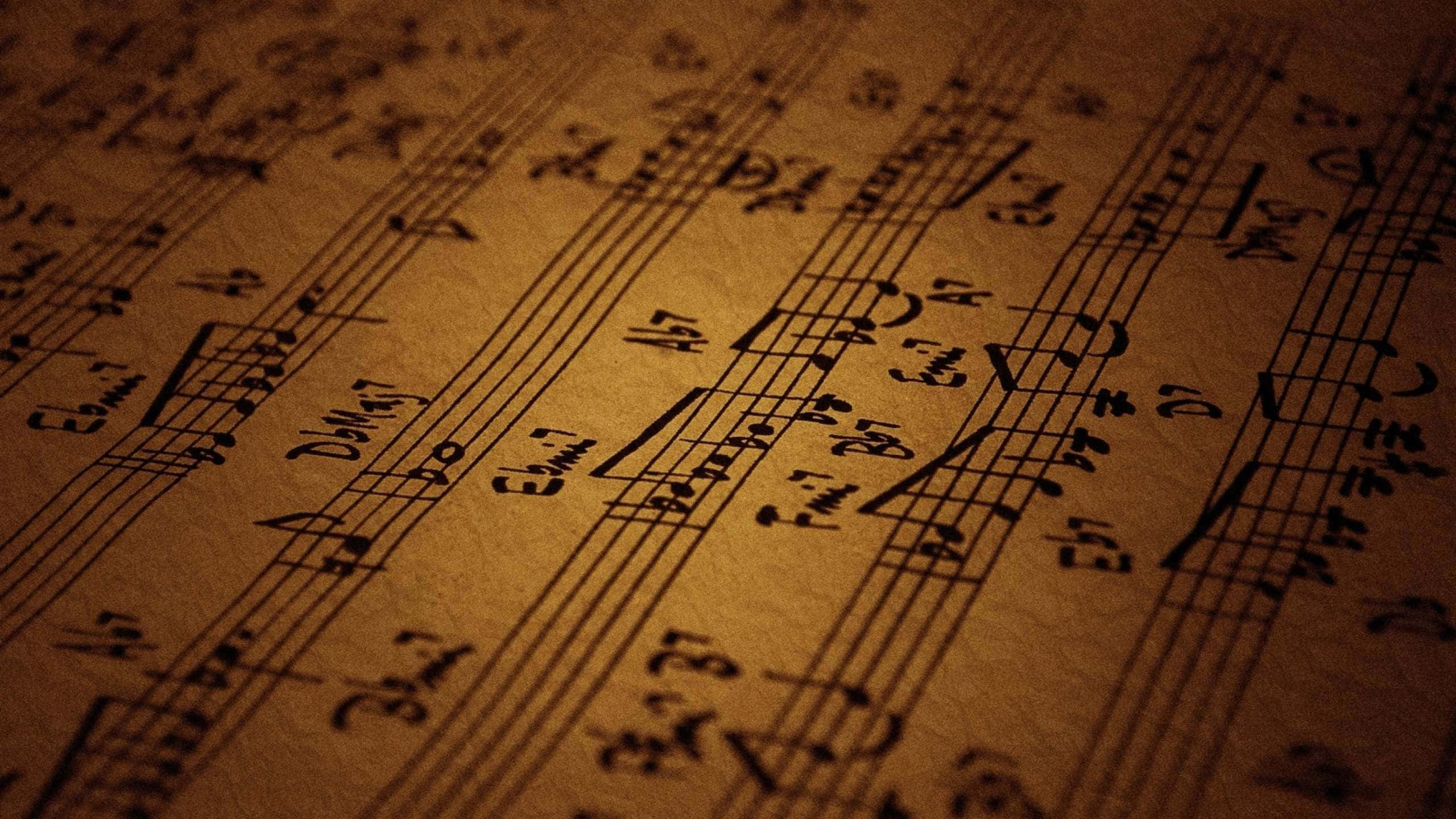 Classical Music, concert hall, aged sheet music, 2K Desktop Wallpaper