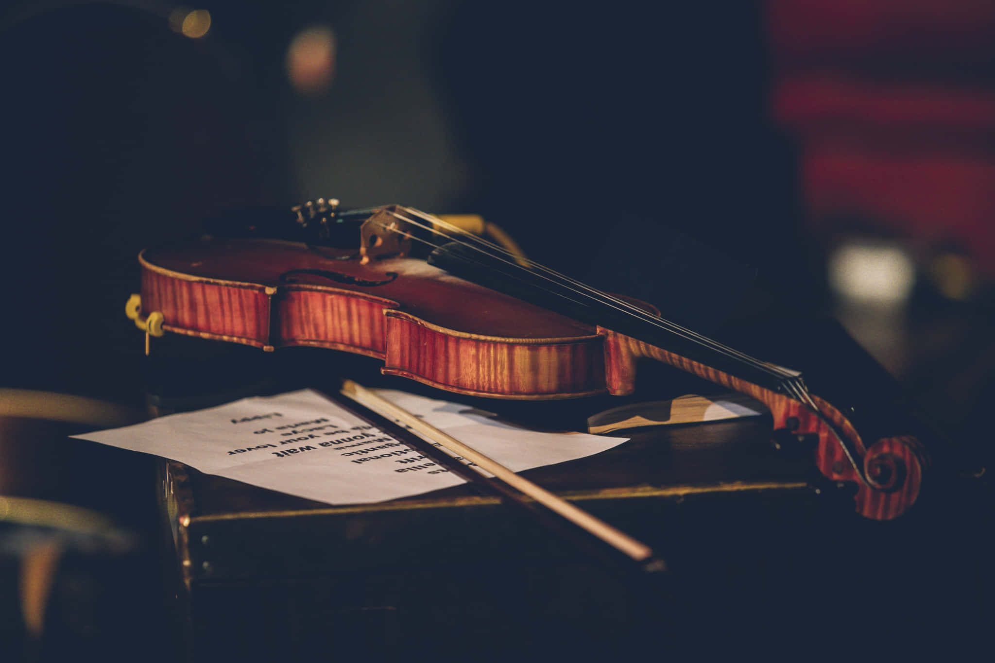classical wooden violin, sheet music, wooden stand, Full HD Desktop Wallpaper