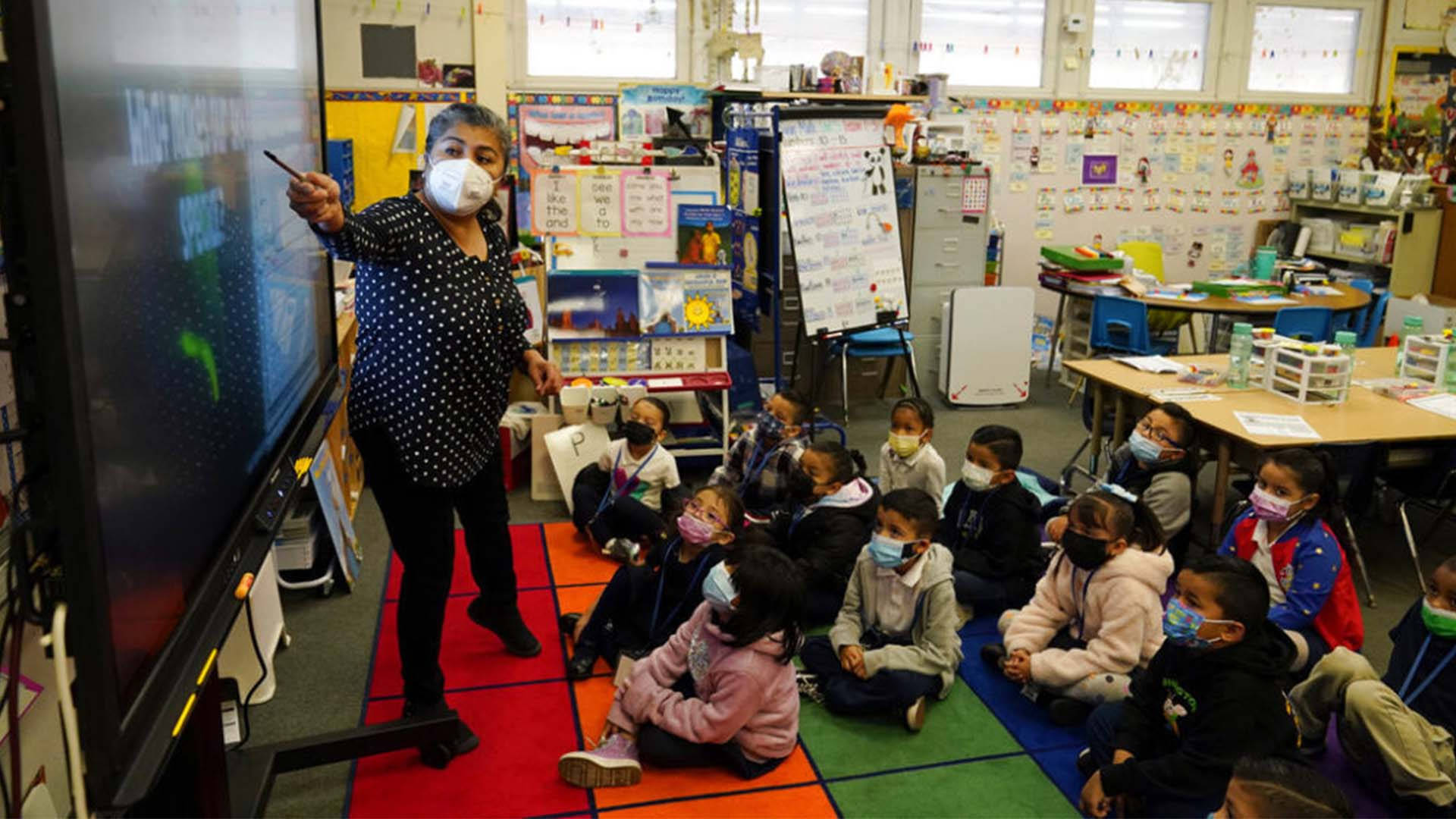 teacher, students, face mask, Full HD Desktop Wallpaper