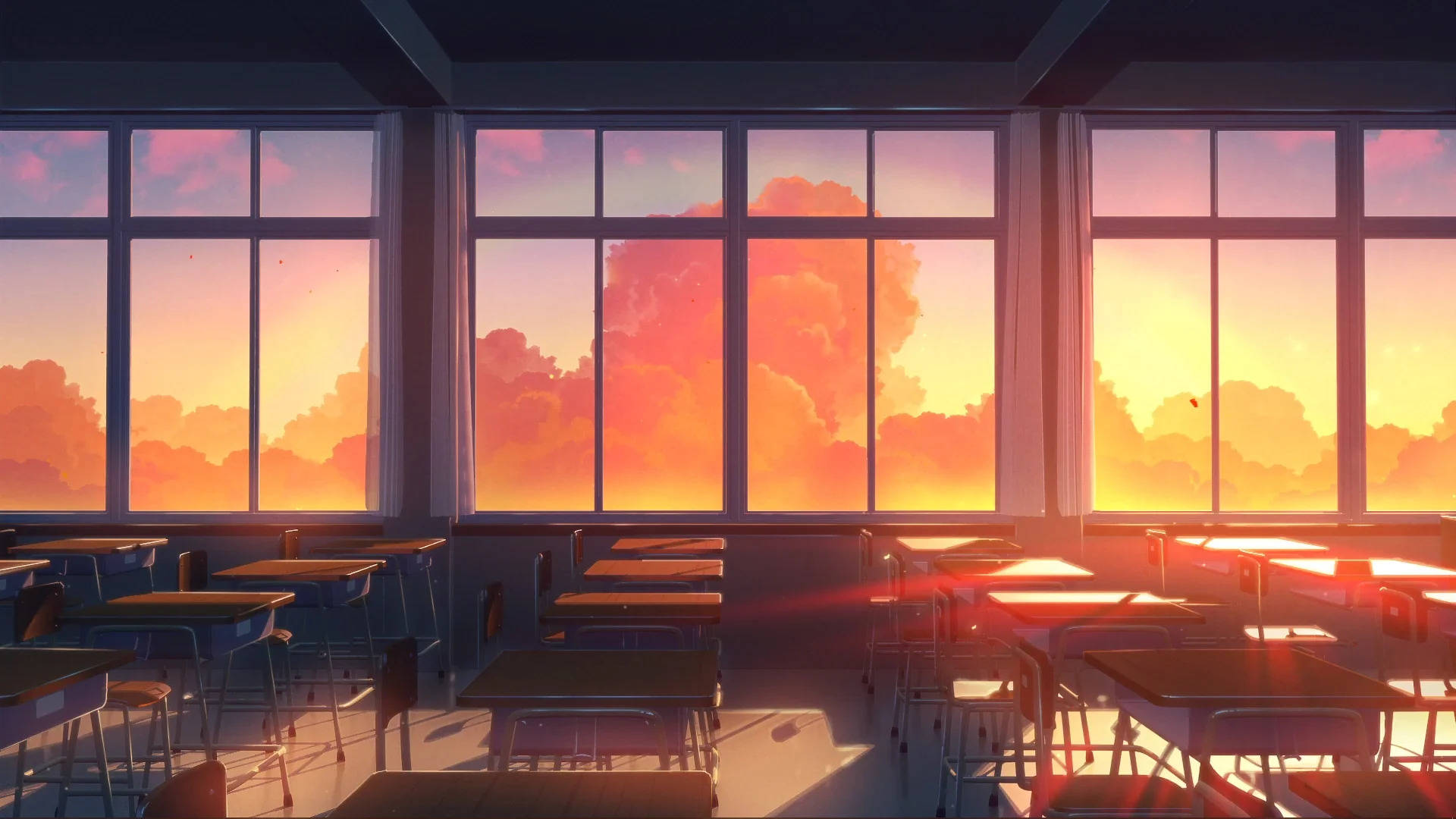Classroom, sunset, warm sunset light, Full HD Desktop Wallpaper