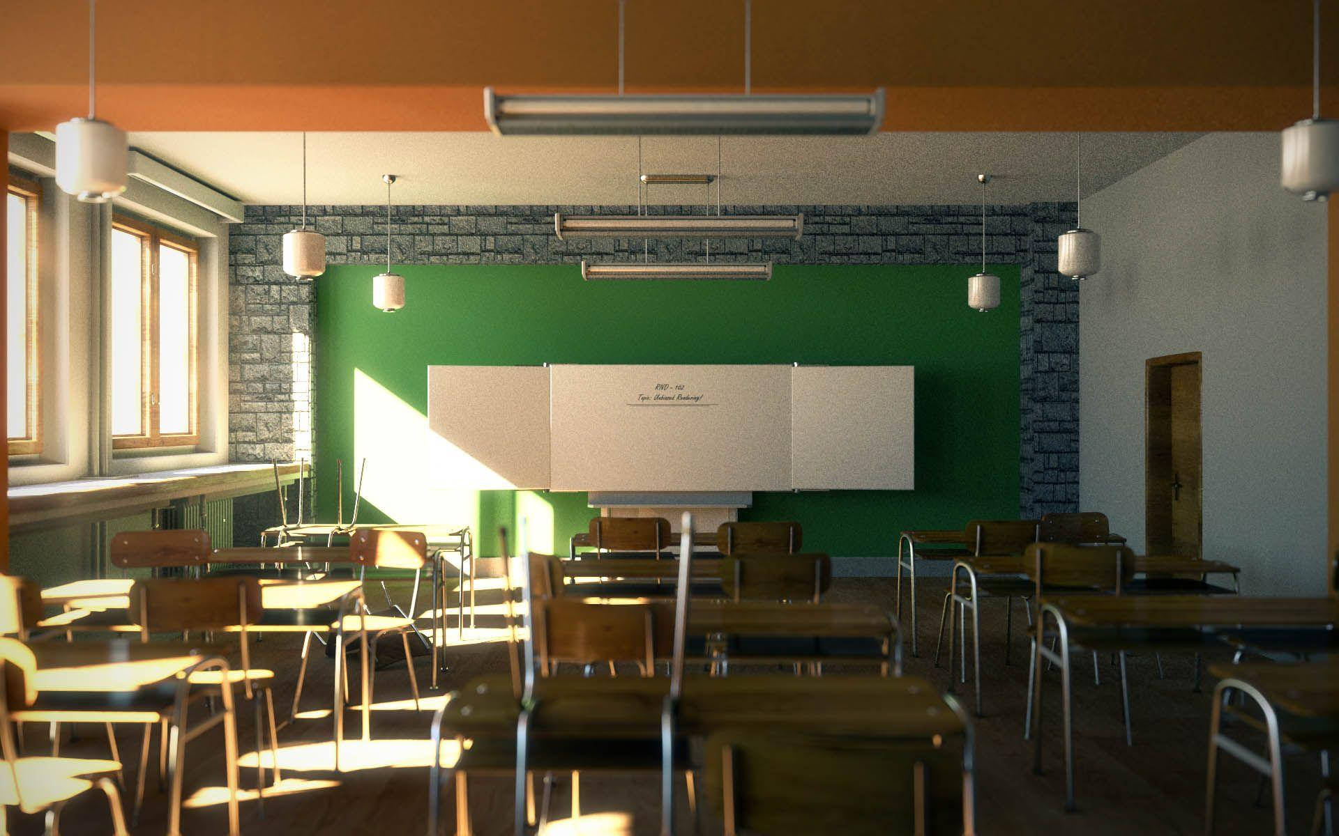 bright sunlight, wooden desks, chairs, Full HD Desktop Wallpaper