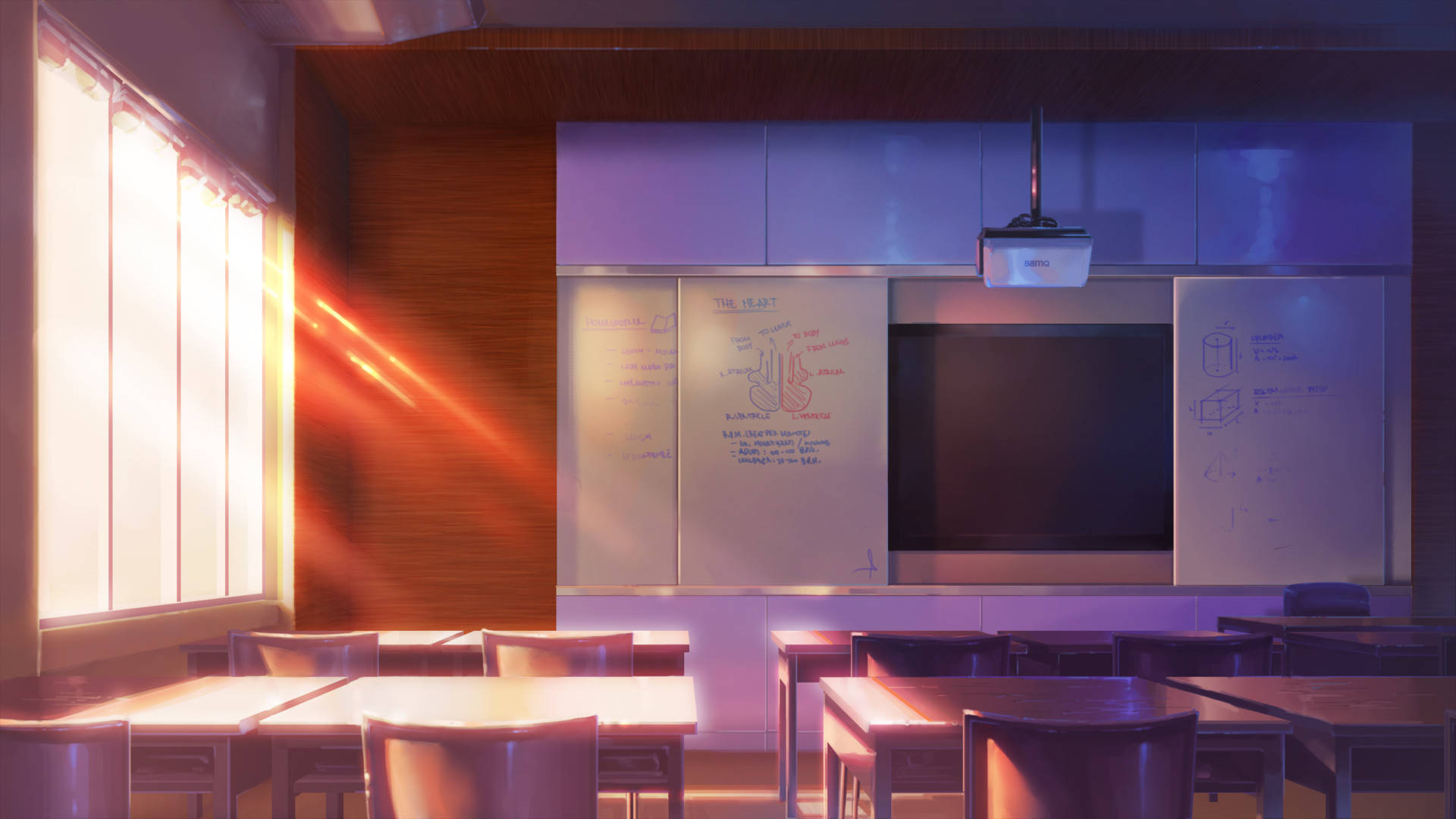 science classroom, sunlight, classroom window, Full HD Desktop Wallpaper