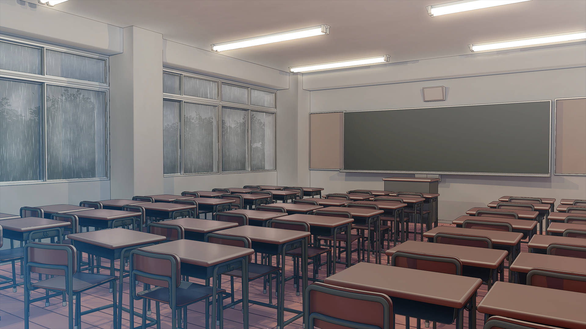 Classroom, wooden desks, chairs, Full HD Desktop Wallpaper