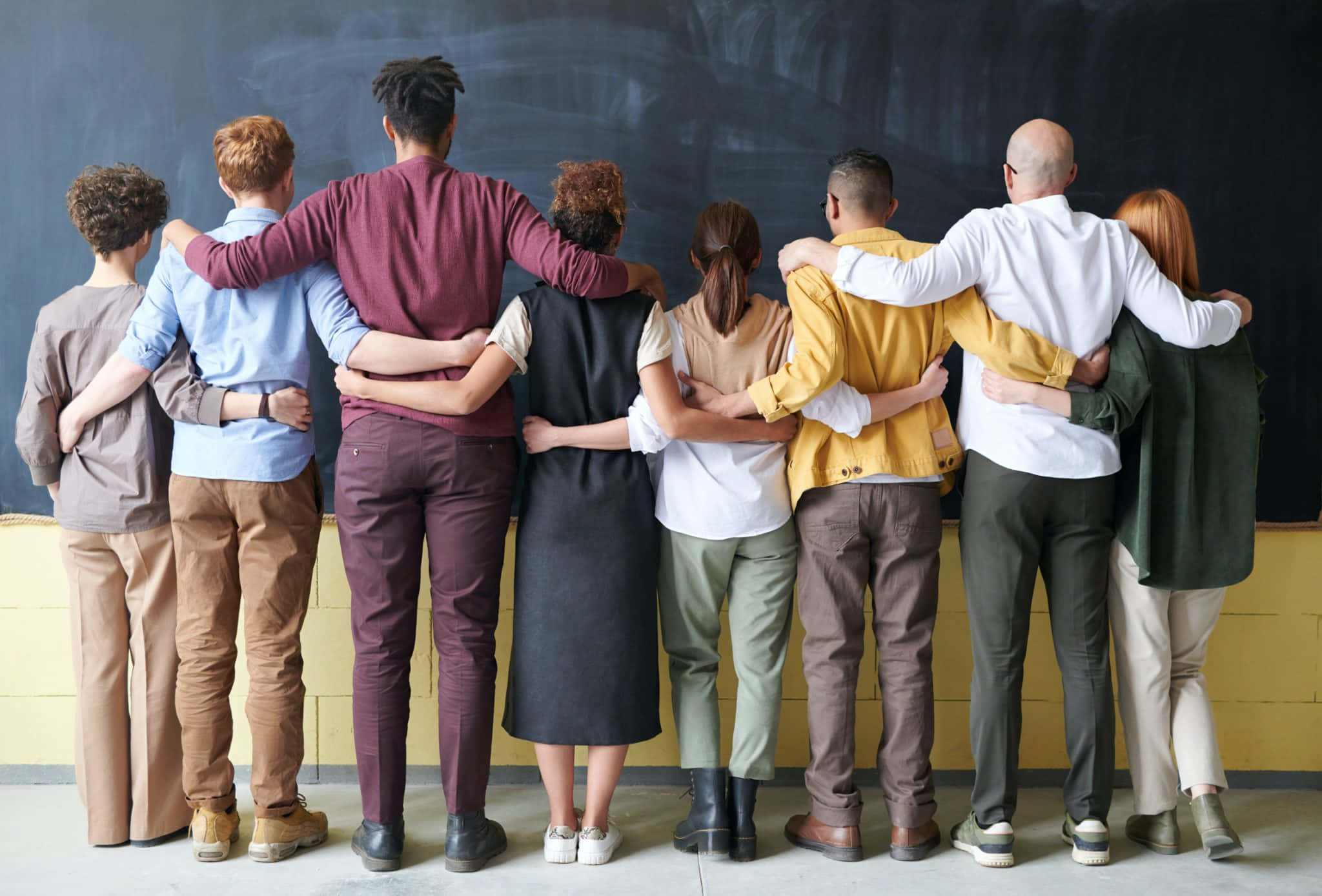 Inclusive Education HD, chalkboard wall, diverse group of people, Full HD Desktop Wallpaper