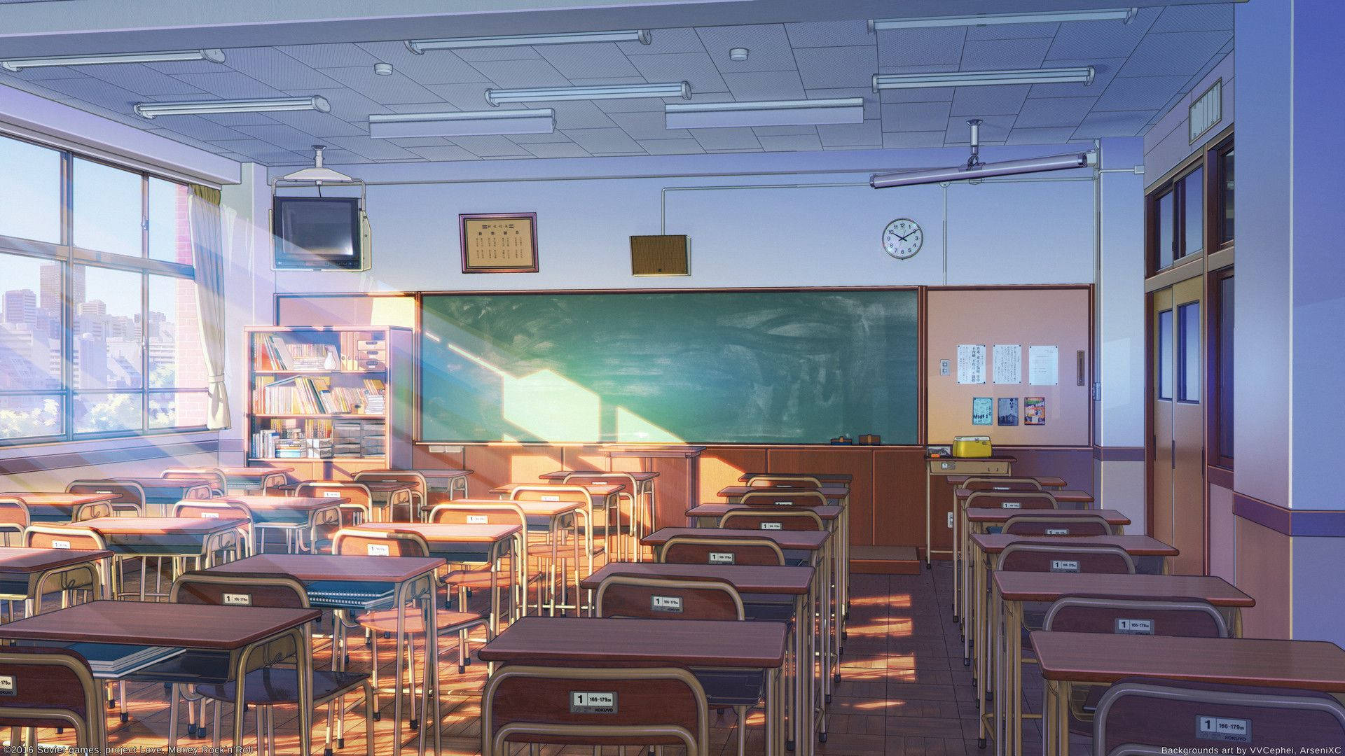 sunlight, wooden desks, green chalkboard, Full HD Desktop Wallpaper