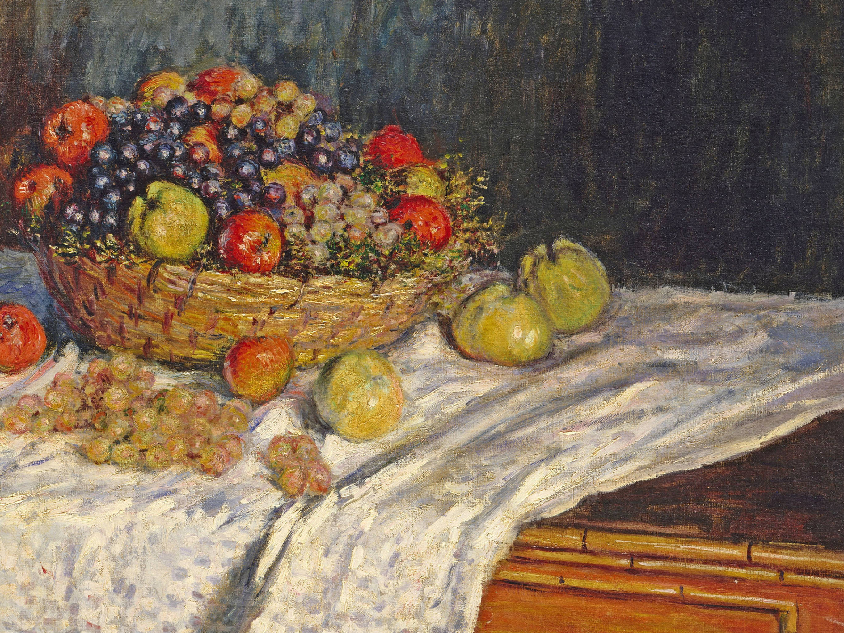 Claude Monet, fruit basket, grapes, 2K Desktop Wallpaper