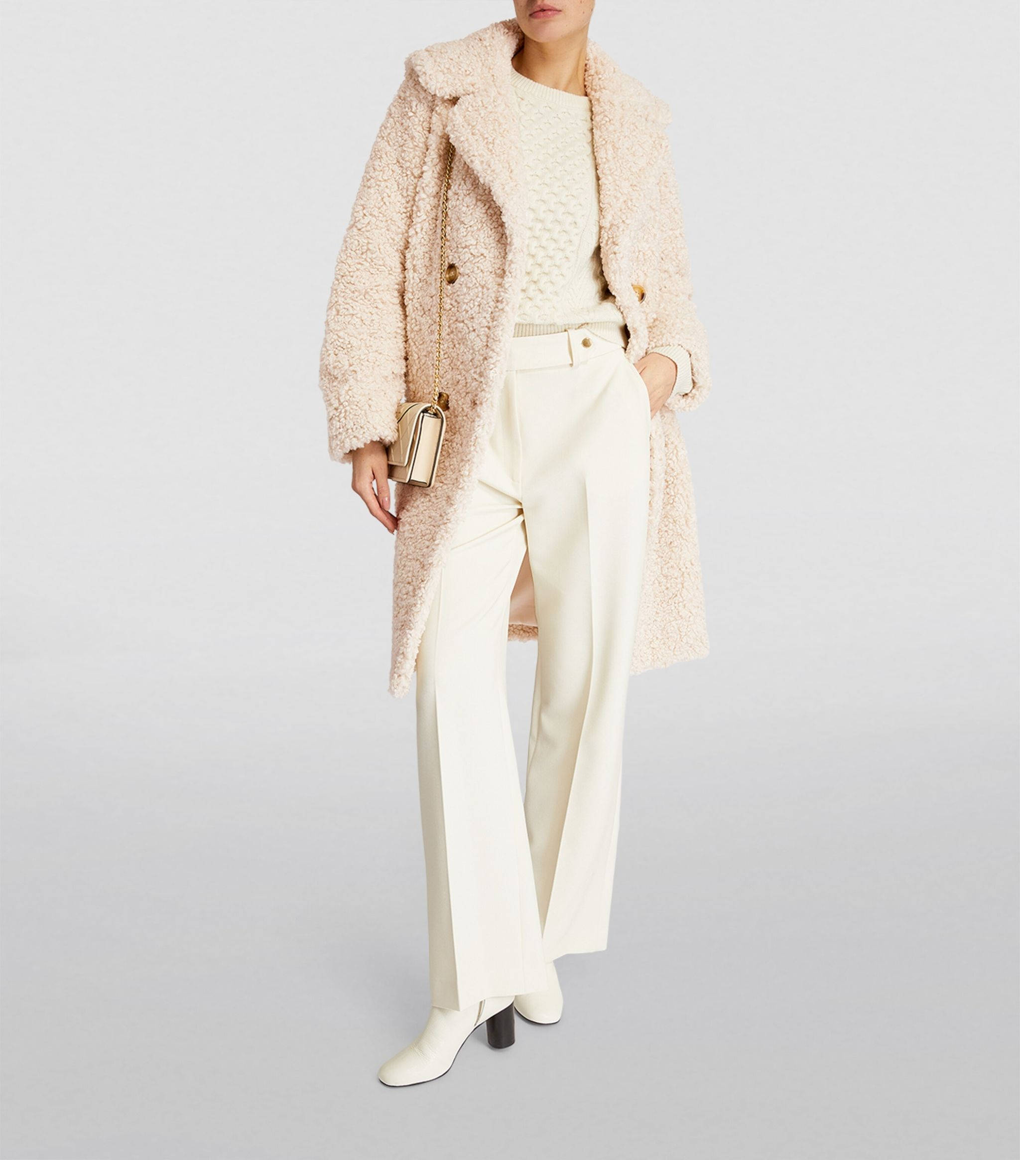 Claudie Pierlot, cream wool coat, beige coat, Full HD Phone Wallpaper