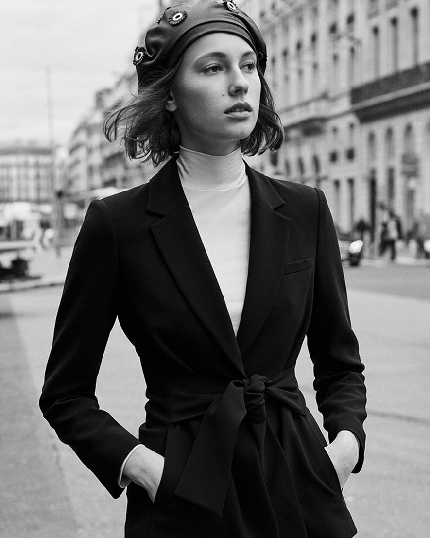 Claudie Pierlot, black tie coat, black blazer, SD Phone Wallpaper