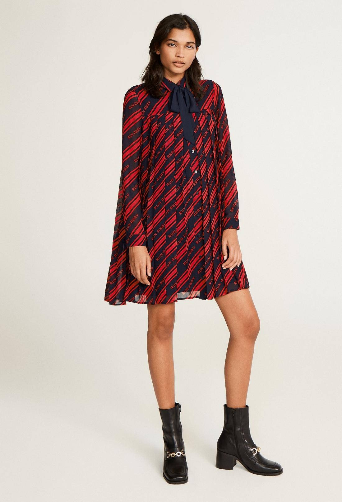 Claudie Pierlot, red and navy striped dress, bow collar, HD Phone Wallpaper