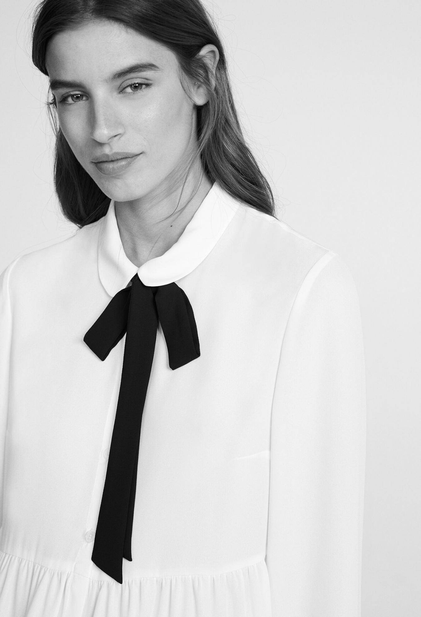Claudie Pierlot, white blouse, black bow tie, Full HD Phone Wallpaper