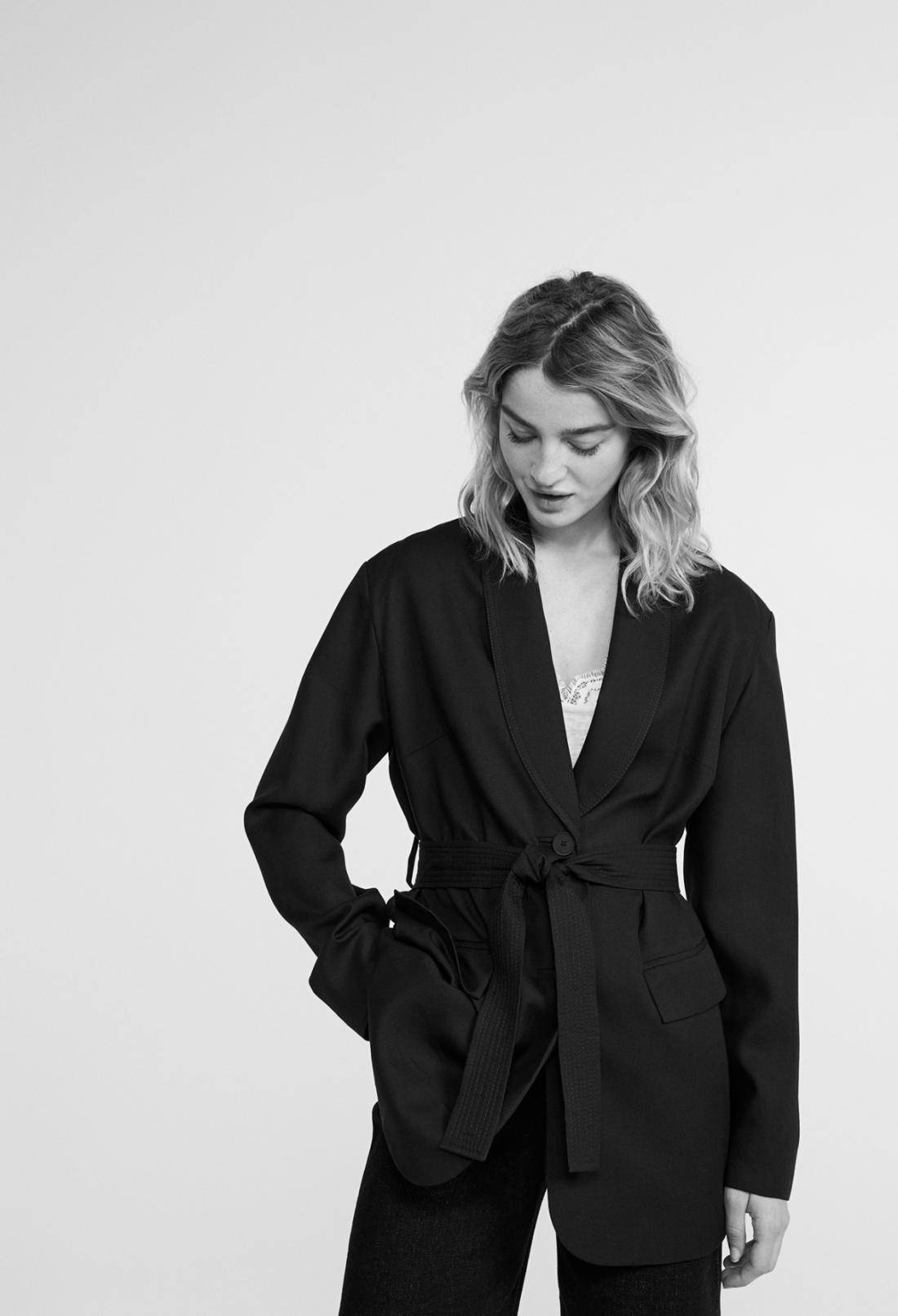 Claudie Pierlot, black belted blazer, plain white background, HD Phone Wallpaper
