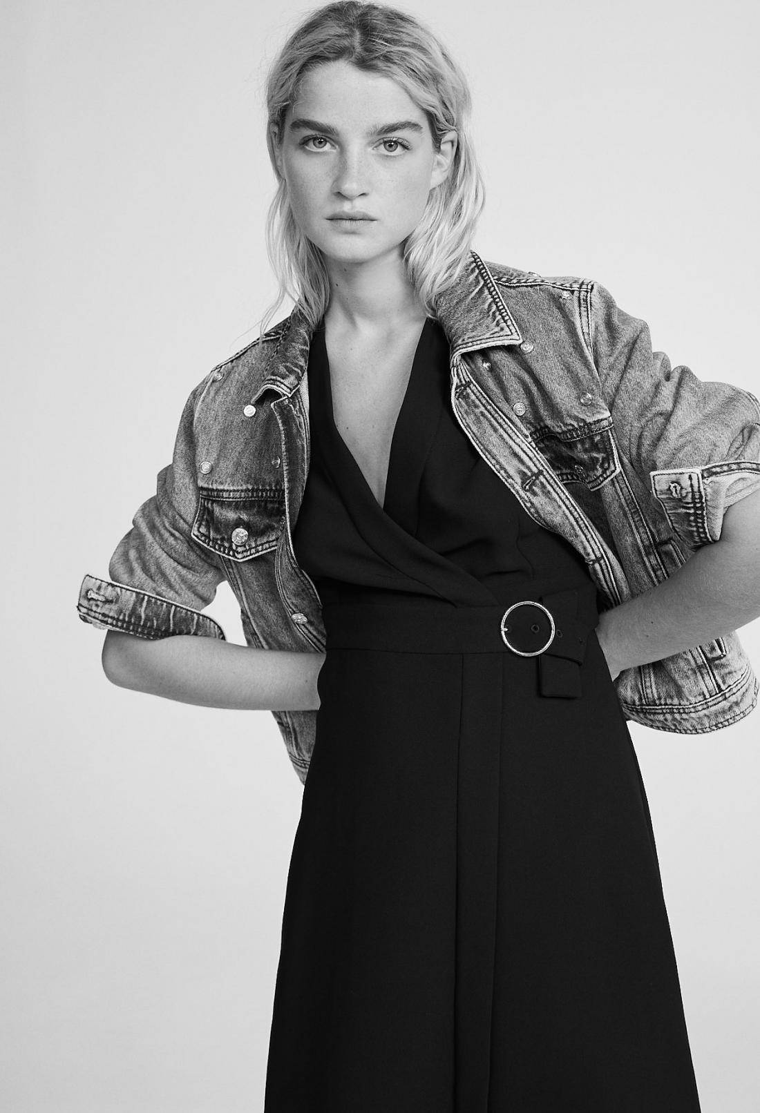 Claudie Pierlot, black dress, denim jacket, HD Phone Wallpaper