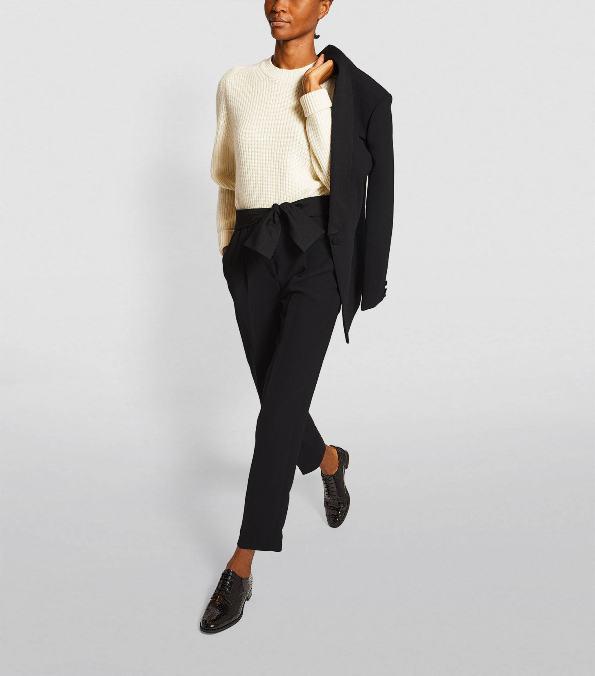 Claudie Pierlot, cream ribbed sweater, black trousers, Full HD Phone Wallpaper