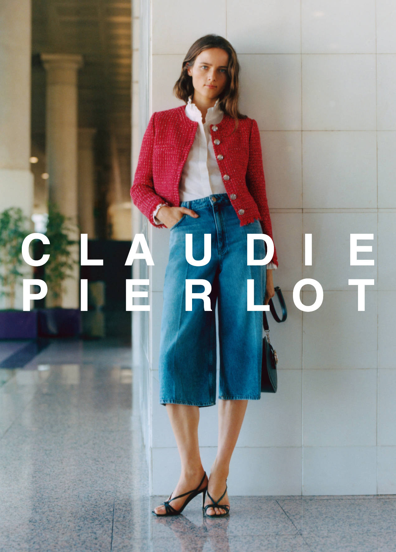 Claudie Pierlot, wide capri jeans, red tweed jacket, HD Phone Wallpaper