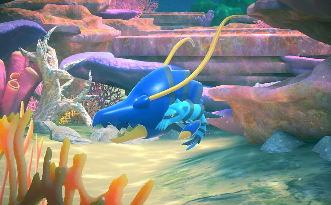 Clawitzer, blue crab-like, vibrant coral, SD Desktop Wallpaper