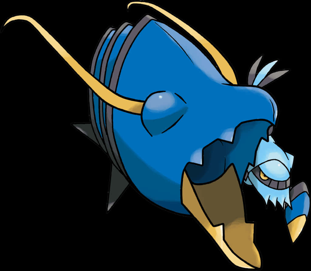 Clawitzer, blue fish-like, golden fins, SD Desktop Wallpaper