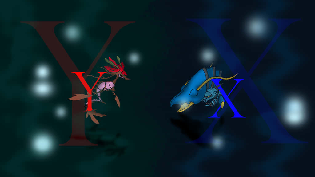 Clawitzer X Logo, red and blue letters Y and X, dark starry background, SD Desktop Wallpaper