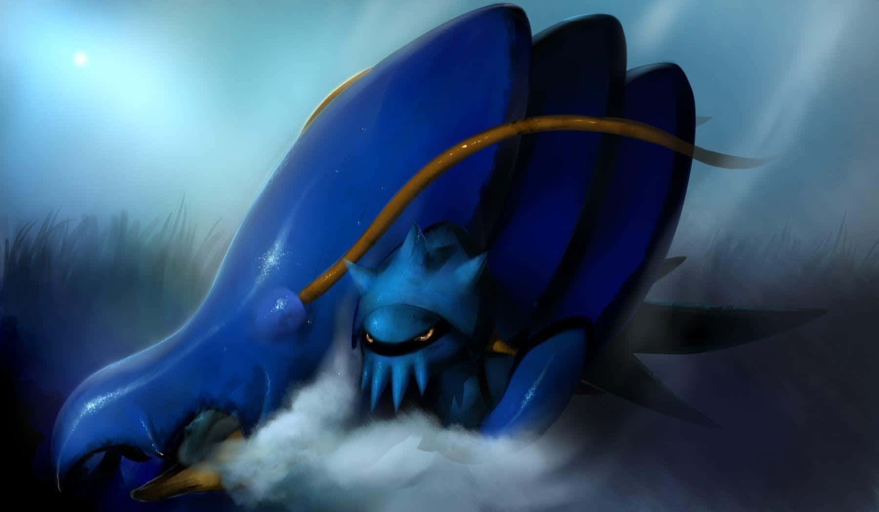 Clawitzer, blue dragon, glowing orange eyes, HD Desktop Wallpaper