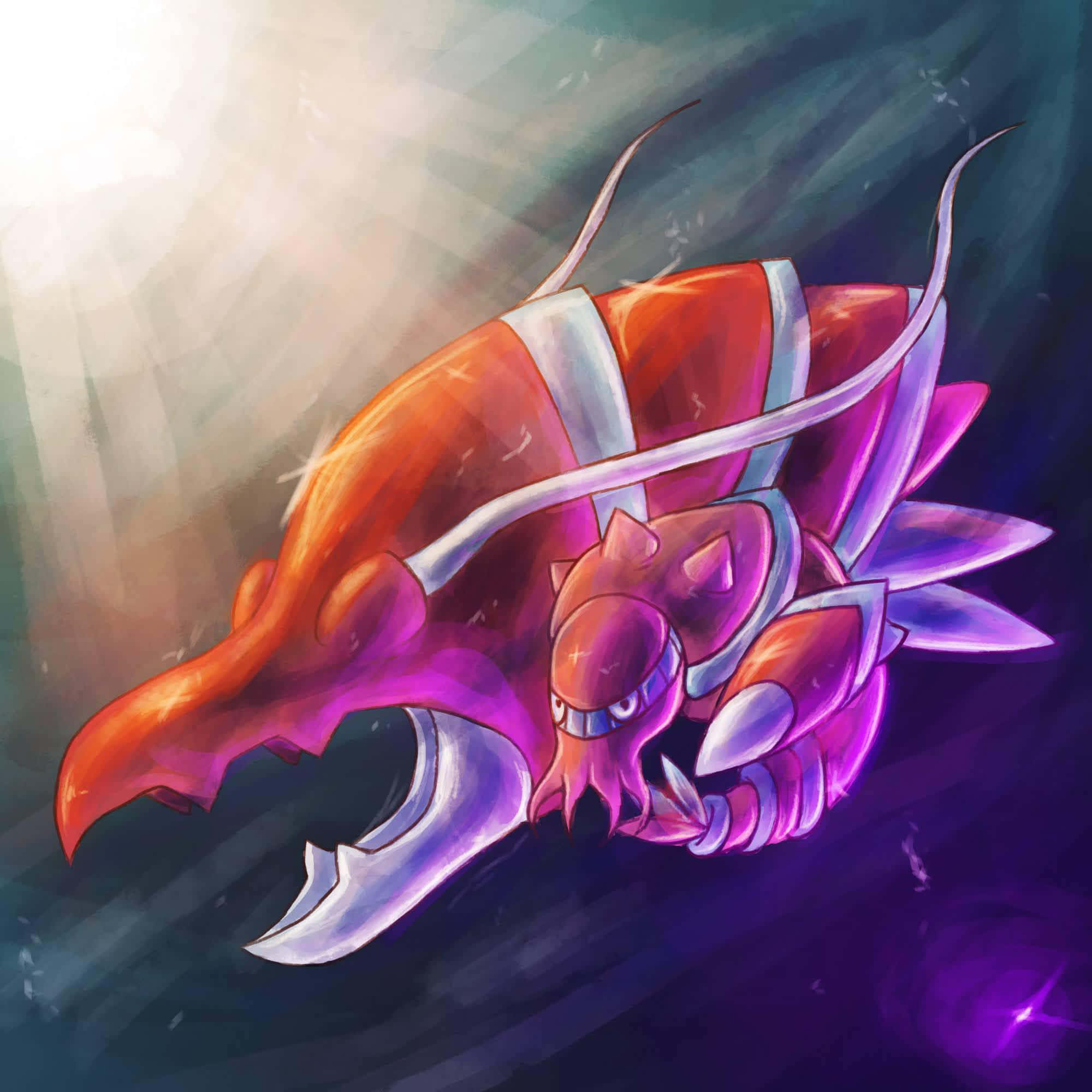 Shiny Red Clawitzer, anime-style Krabby Pokémon, fiery orange, Full HD Desktop Wallpaper