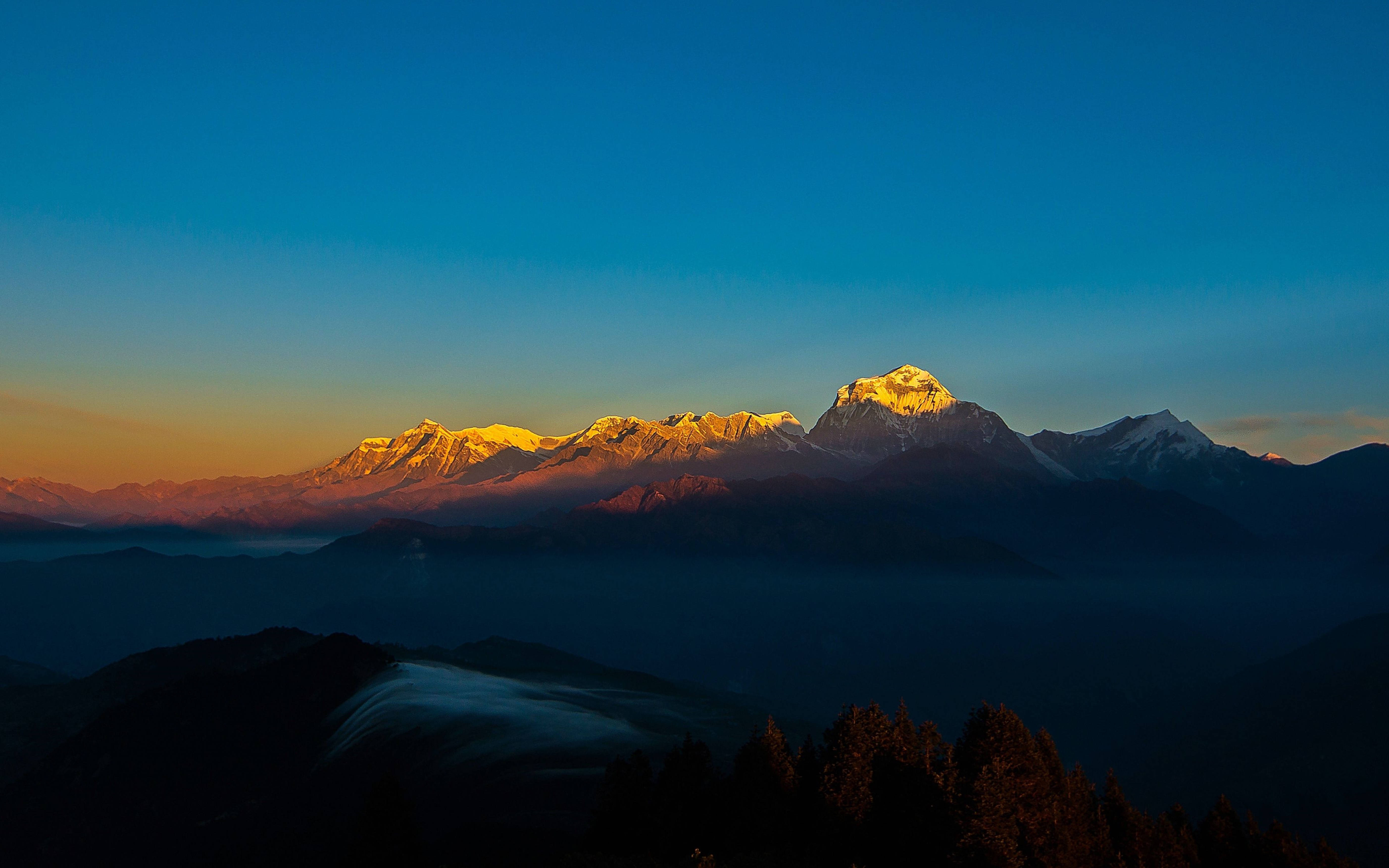 sunrise, mountain, golden light, 5K Desktop Wallpaper