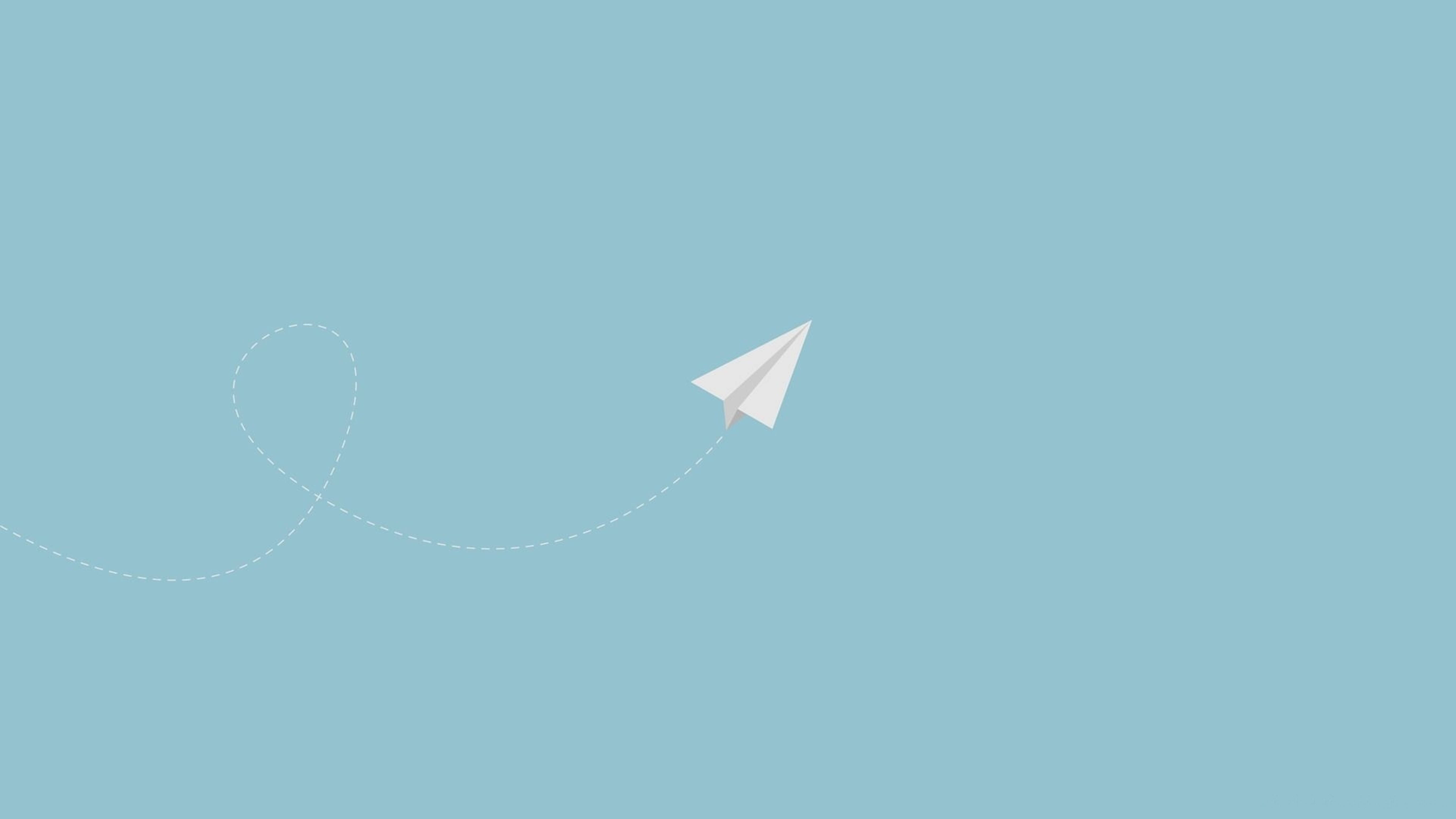paper airplane, white, soft blue background, 5K Desktop Wallpaper