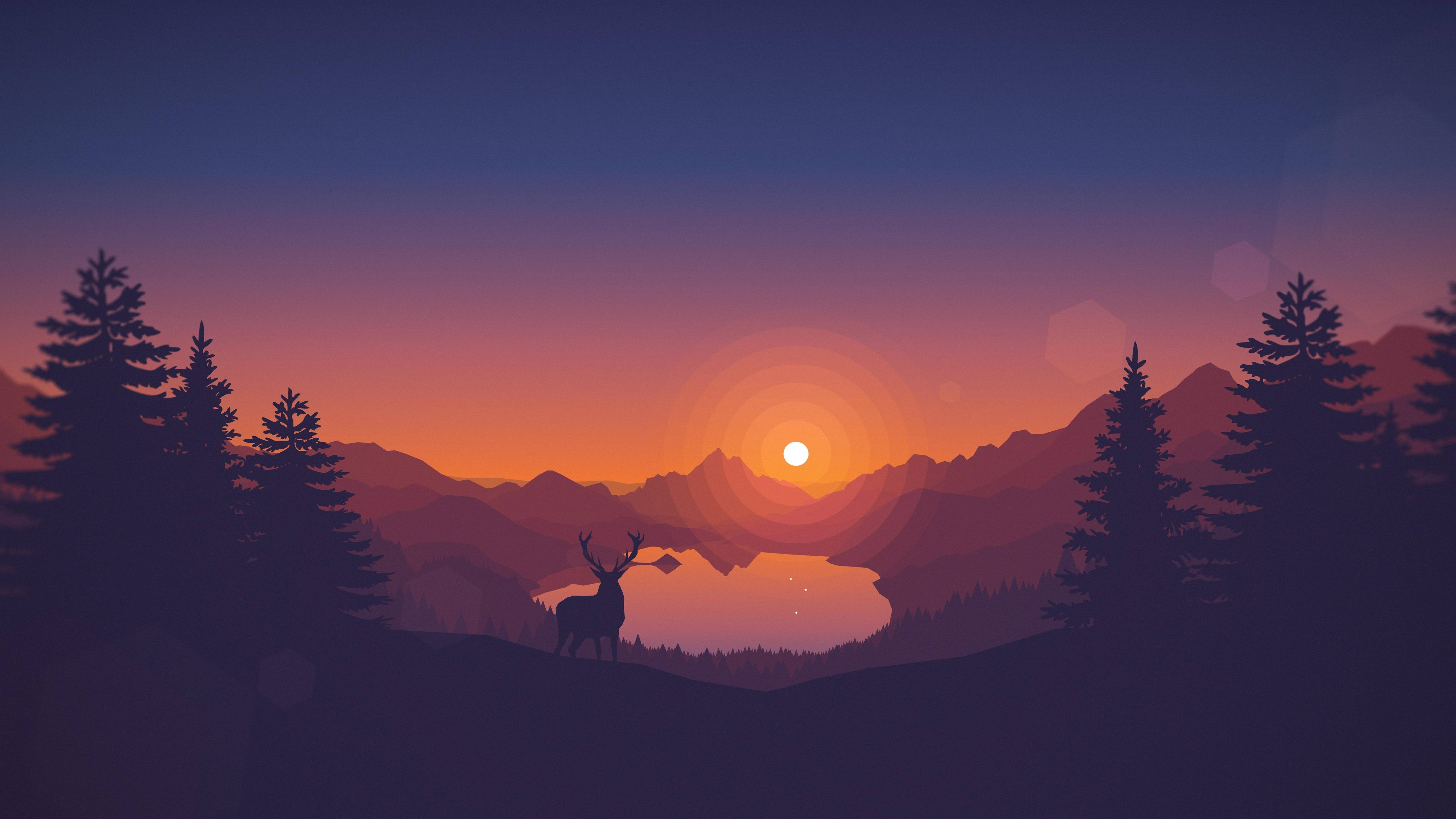 deer, hill, tranquil lake, 5K Desktop Wallpaper