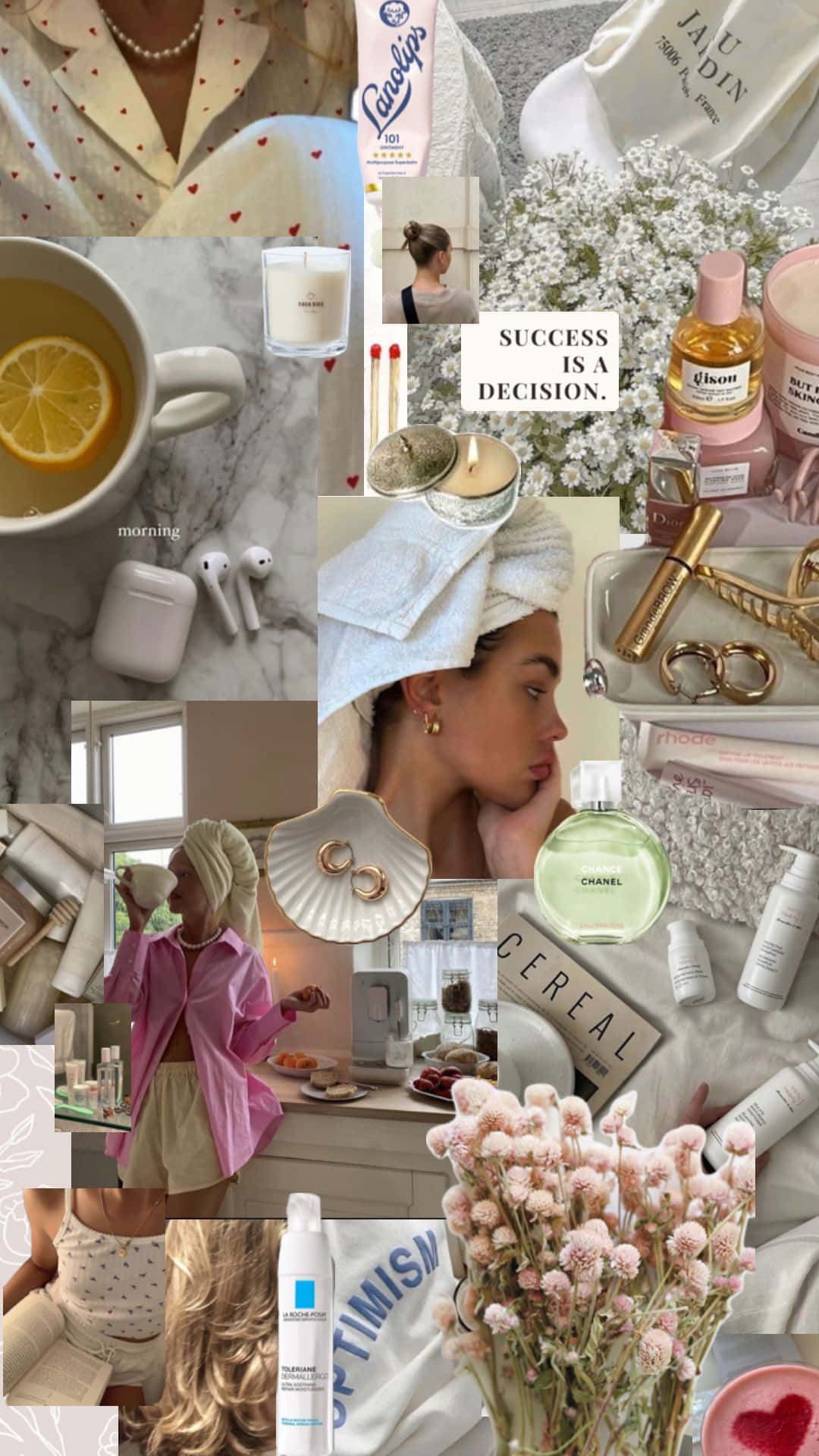 Clean Living Collage Aesthetic, tea, lemon slices, Full HD Phone Wallpaper