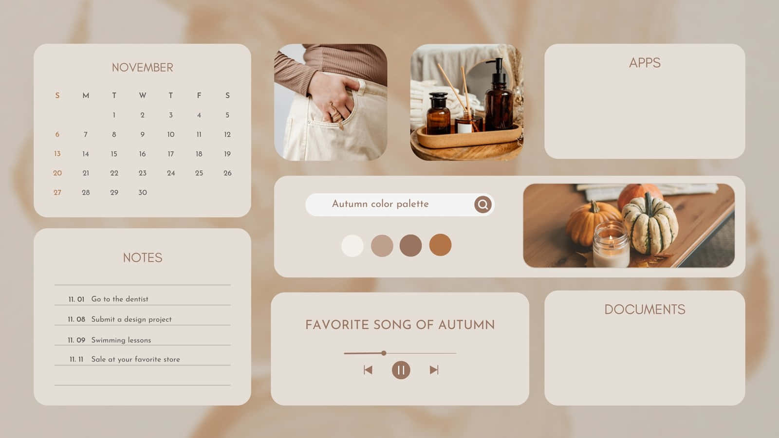 Clean Aesthetic, digital dashboard, November calendar, HD Desktop Wallpaper