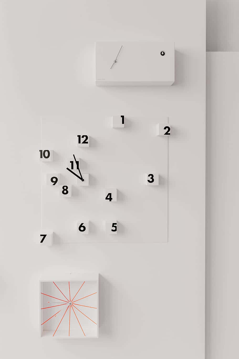 minimalist white wall clocks, rectangular digital clock, abstract numbered clock, HD Phone Wallpaper
