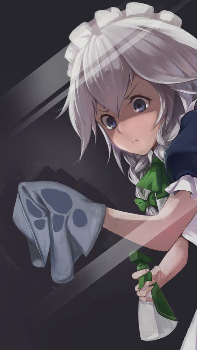 white hair, white clothes, maid outfit, SD Phone Wallpaper
