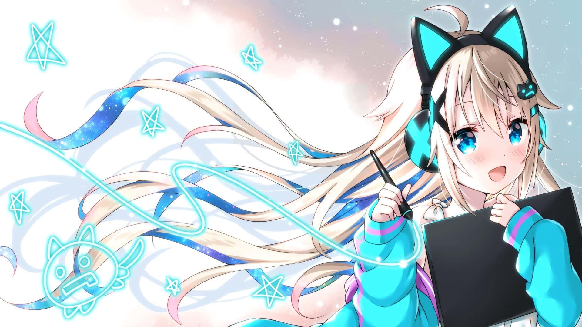 Anime girl, cat ears, flowing hair, Full HD Desktop Wallpaper