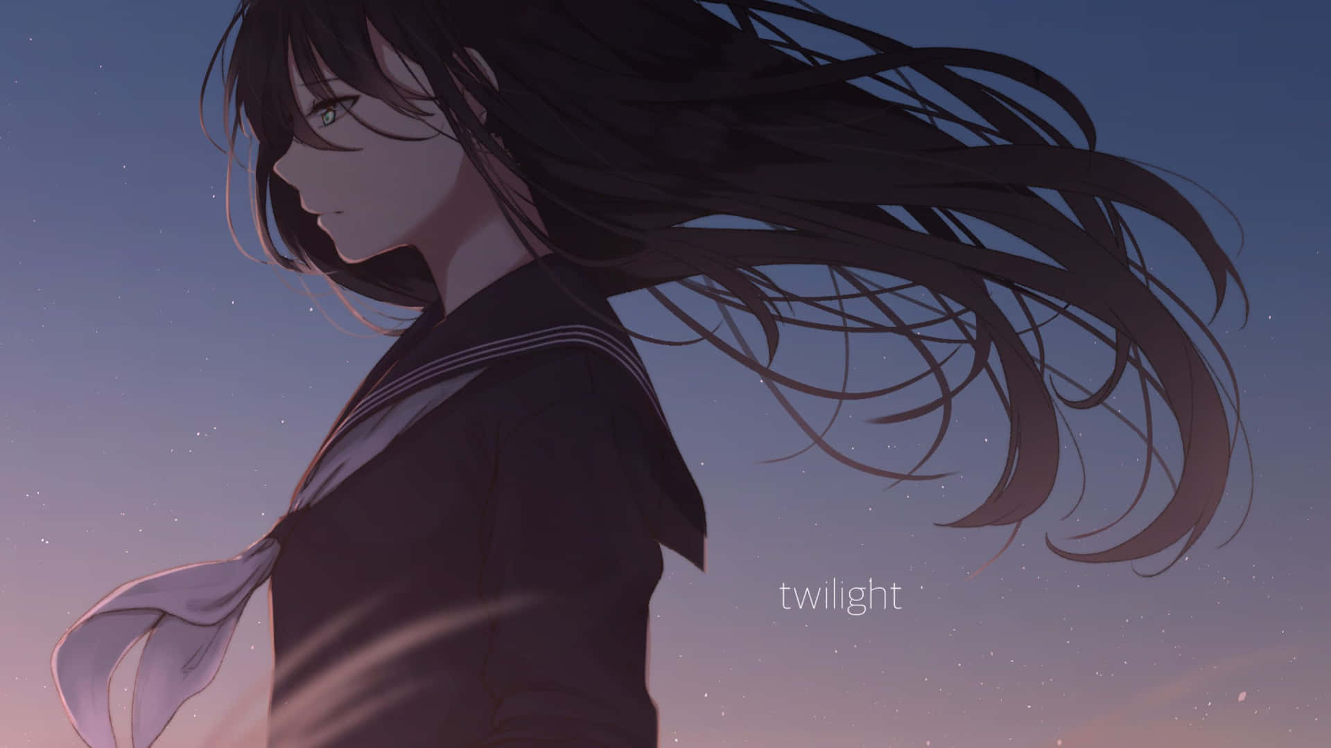 clean anime, young anime girl, long dark hair, Full HD Desktop Wallpaper