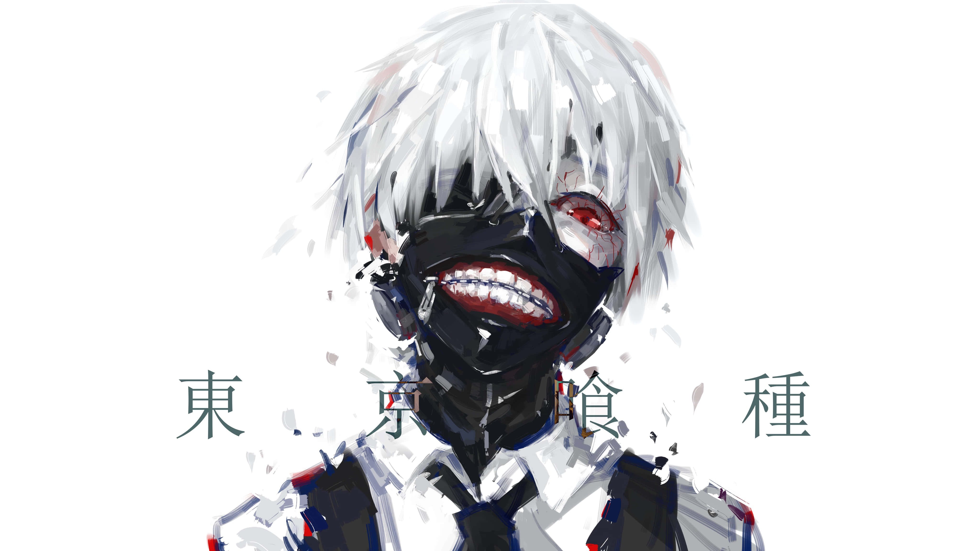 Clean Anime, white hair, black mask, 4K Desktop Wallpaper