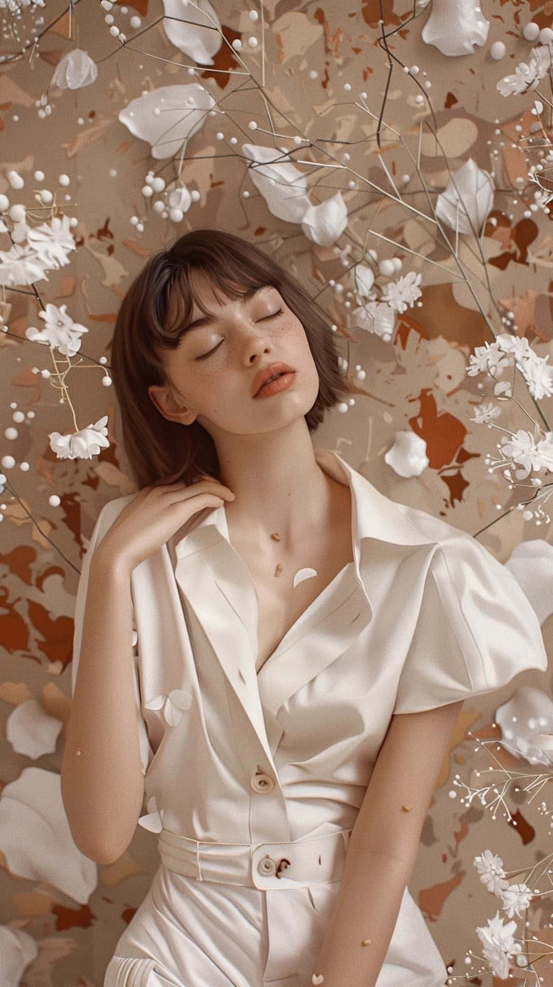 Clean Girl Aesthetic, floral dream, cream satin outfit, Full HD Phone Wallpaper