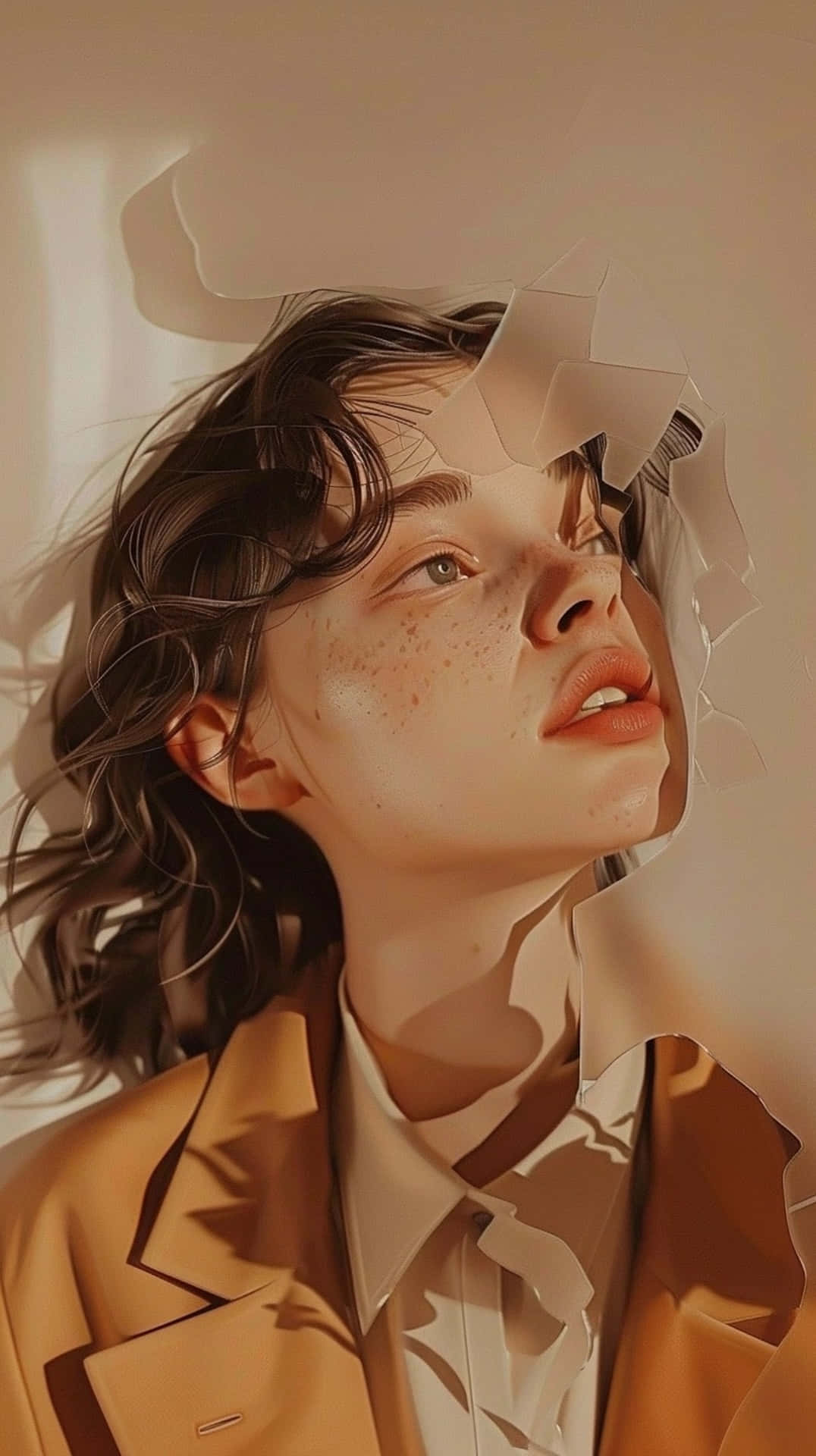 Clean Girl Aesthetic, freckled beauty, torn paper effect, Full HD Phone Wallpaper